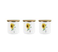 Purely Home Sunflowers & Spots Tea, Coffee & Sugar Storage Canister Set - Floral Kitchen Gift - White Enamel Medium Kitchen Storage Containers
