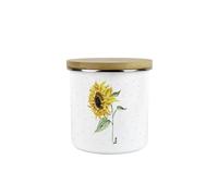 Purely Home Sunflowers & Spots Tea Storage Canister - Floral Kitchen Housewarming Gifts by Rhiannon Chauncey - White Metal Enamel Medium Sized Kitchen Food/Drinks Storage Container