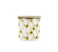 Purely Home Sunflowers Storage Canister - White Floral Metal Enamel Medium Sized Food Storage Container