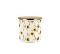 Purely Home Sunflowers Storage Canister - White Floral Metal Enamel Medium Sized Food Storage Container