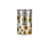 Purely Home Sunflowers Sugar Canister - Silver Metal Clip Lid Kitchen Food Storage Jar/Container 600ml (14cm x 8.5cm)