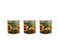 Purely Home Sunflowers Tea, Coffee & Sugar Storage Canisters Set - Van Gogh Inspired Oil Paint Artwork - Enamel Medium Kitchen Containers