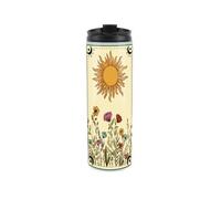 Purely Home Sunrise Travel Mug - Blue Floral Daisy Design - Reusable Stainless Steel Vacuum-Sealed Double-Walled Hot/cold Drinks Travel Flask