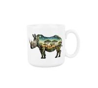 Purely Home Surreal Rhino Mug - Safari Landscapes & Creatures Gifts for Wild Animal Lovers - White Tea/Coffee Ceramic Drinks Cup Present
