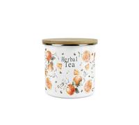 Purely Home Tangerines Herbal Tea Canister - White Metal Enamel Medium Sized Kitchen Food Storage Container