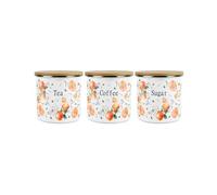Purely Home Tangerines Storage Canister Set - White Metal Tea Coffee Sugar Enamel Kitchen Food Storage Containers Set Of 3