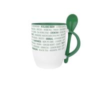 Purely Home Tea Mug & Spoon Set - 300ml Dark Green Ceramic Drinks Cup, Herbal Tea Gift