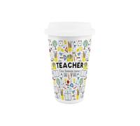 Purely Home Teacher Ceramic Travel Mug - Novelty Thank You Appreciation Gift - Double-Walled Insulated Hot/cold Drinks Cup Present
