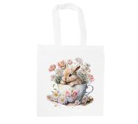 Purely Home Teacup Bunny Tote Bag - Cute Accessory Gifts for Rabbit Lovers - White Shopping Bag Present for Her