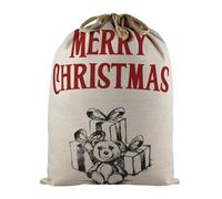 Purely Home Teddy Bear Santa Sack - Large Linen-Style Present Bag For Xmas Gifts With Drawstring Ties