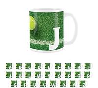 Purely Home Tennis Letter J Mug - White Coffee Tea Present Personalised Tennis Alphabet Initial Gift