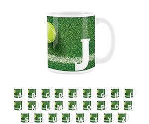 Purely Home Tennis Letter J Mug - White Coffee Tea Present Personalised Tennis Alphabet Initial Gift