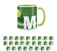 Purely Home Tennis Letter M Mug - Green Coffee Tea Present Personalised Tennis Alphabet Initial Gift
