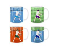 Purely Home Tennis Mugs Set - Australian/French/US/British Championships Tournament Tennis Gift for Sports Fans - Tea/Coffee Blue Cups Set of 4