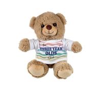 Purely Home Three Year Old Teddy Bear - Small Plush Toy Childrens Birthday Gift - Light Brown Stuffed Animal With Striped T-Shirt