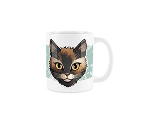 Purely Home Tortoiseshell Cat Mug - Cartoon Fun Novelty Gift for Cat Lovers - Tea/Coffee Ceramic White Cup