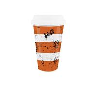 Purely Home Traffic Cone Ceramic Travel Mug - Graffiti Style Street Art Gift For Roadworkers - Silicone Lid Double-Walled Insulated Drinks Mug