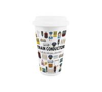 Purely Home Train Conductor Ceramic Travel Mug - Novelty Railway Workers Gifts/presents - Double-Walled Insulated Drinks Flask Cup