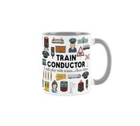 Purely Home Train Conductor Mug - Humorous Train Themed Novelty Gift - Tea/coffee Hot Drinks Grey Ceramic Cup Present