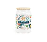 Purely Home Tropical Flowers Ceramic Coffee Canister - Exotic Floral & Foliage Décor Gift - Kitchen Storage Jar/container & Wooden Lid 600Ml