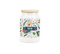 Purely Home Tropical Flowers Ceramic Sugar Canister - Exotic Floral & Foliage Décor Gift - Kitchen Storage Jar/container & Wooden Lid 600Ml