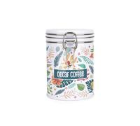 Purely Home Tropical Flowers Decaf Coffee Canister - Exotic Floral & Foliage Décor - Metal Clip Lid Kitchen Food Storage Jar/Container 700ml (13cm x 9.5cm) - Housewarming Gift