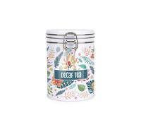 Purely Home Tropical Flowers Decaf Tea Canister - Exotic Floral & Foliage Décor - Metal Clip Lid Kitchen Food Storage Jar/Container 700ml (13cm x 9.5cm) - Housewarming Gift