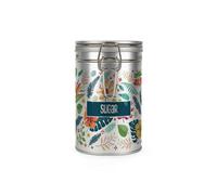 Purely Home Tropical Flowers Sugar Canister - Silver Metal Kitchen Storage Container