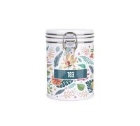 Purely Home Tropical Flowers Tea Canister - Exotic Floral & Foliage Décor - Metal Clip Lid Kitchen Food Storage Jar/Container 700ml (13cm x 9.5cm) - Housewarming Gift