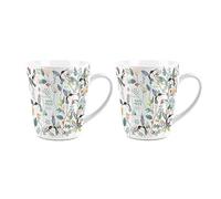 Purely Home Tropical Hummingbirds Small Latte Mugs Set - Ceramic White Tea/Coffee Present Gift Set of 2