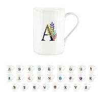 Purely Home Tropical Leaves Letter A Mug - Palm Leaf Botanical - Initials Personalised Bone China White Alphabet Mug Coffee/Tea Gift