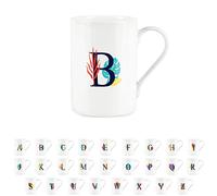 Purely Home Tropical Leaves Letter B Mug - Palm Leaf Botanical - Initials Personalised Bone China White Alphabet Mug Coffee/Tea Gift