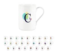 Purely Home Tropical Leaves Letter C Mug - Palm Leaf Botanical - Initials Personalised Bone China White Alphabet Mug Coffee/Tea Gift