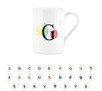 Purely Home Tropical Leaves Letter G Mug - Palm Leaf Botanical - Initials Personalised Bone China White Alphabet Mug Coffee/Tea Gift