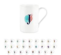 Purely Home Tropical Leaves Letter J Mug - Palm Leaf Botanical - Initials Personalised Bone China White Alphabet Mug Coffee/Tea Gift