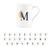 Purely Home Tropical Leaves Letter M Mug - Palm Leaf Botanical - Initials Personalised Bone China White Alphabet Mug Coffee/Tea Gift