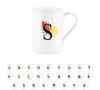 Purely Home Tropical Leaves Letter S Mug - Palm Leaf Botanical - Initials Personalised Bone China White Alphabet Mug Coffee/Tea Gift