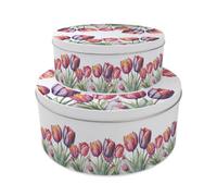 Purely Home Tulips Set Of 2 Cake Tins Gift - Nesting Round Large & Medium Metal Storage Containers For Cakes And Baking