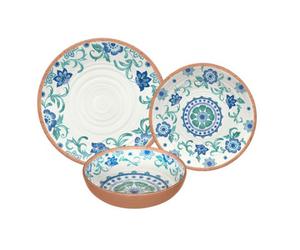 Purely Home Turquoise Floral 6 Piece Melamine Dinnerware Set For 2