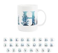 Purely Home Under the Sea Letter H Mug - Seaside Ocean Aquatic Gift - Tea/Coffee Bone China Cup Alphabet Present