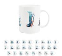 Purely Home Under the Sea Letter J Mug - Seaside Ocean Aquatic Gift - Tea/Coffee Bone China Cup Alphabet Present