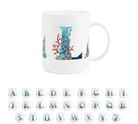 Purely Home Under the Sea Letter L Mug - Seaside Ocean Aquatic Gift - Tea/Coffee Bone China Cup Alphabet Present