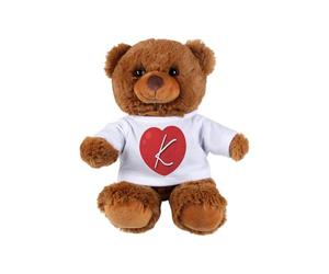 Purely Home Valentines Day Teddy Bear Letter K - Small Plush Toy Love Heart Couples Gift - Dark Brown Stuffed Animal with Heart T-Shirt