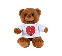 Purely Home Valentines Day Teddy Bear Letter L - Small Plush Toy Love Heart Couples Gift - Dark Brown Stuffed Animal with Heart T-Shirt