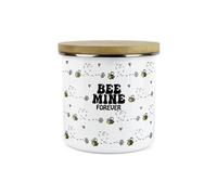 Purely Home Valentine's Gift Date Night Keepsake Jar Canister - Bee Mine Forever - White Enamel Kitchen Food Storage Container