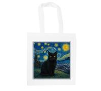 Purely Home Van Gogh Black Cat Tote Bag - Reusable Shopping Bag Starry Night Artwork Gifts for Cat Lovers