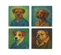 Purely Home Van Gogh Dogs Ceramic Coaster Set - Portrait Gifts For Dogs Lovers - Square Drinks Coasters 4 Pack