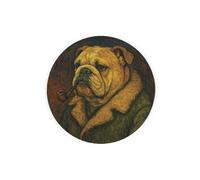 Purely Home Van Gogh English Bulldog Textured Glass Round Trivet - Small Kitchen Chopping Board