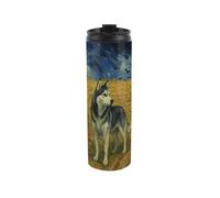 Purely Home Van Gogh Husky Travel Flask - Artwork Inspired Reusable 500Ml Stainless Steel Flask Mug Gift For Dog Lovers