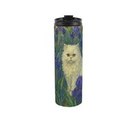 Purely Home Van Gogh Irises Cat Portrait Travel Flask - Artwork Inspired Reusable 500Ml Stainless Steel Flask Mug Gift For Cat Lovers